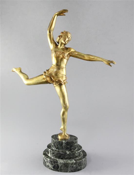 Salvatore Melani. A 1930s gilt bronze figure of a dancer, height 19in.